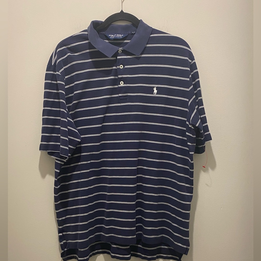 Polo Golf Ralph Lauren Navy and White Striped Polo Shirt Men’s Size L EUC